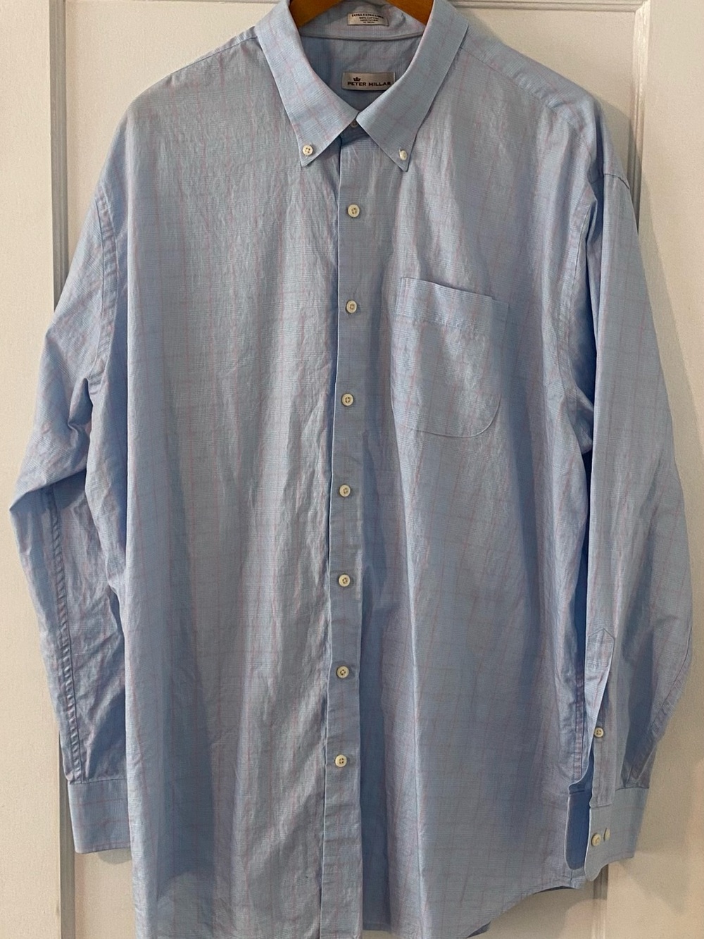 Peter Millar Men's 2XL Light Blue Plaid Long Sleeve Button Down Shirt